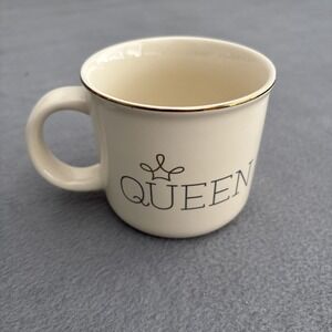 Queen Cream Gold Rimmed Coffee Cup Mug Threshold Stoneware 1812c Hot Chocolate